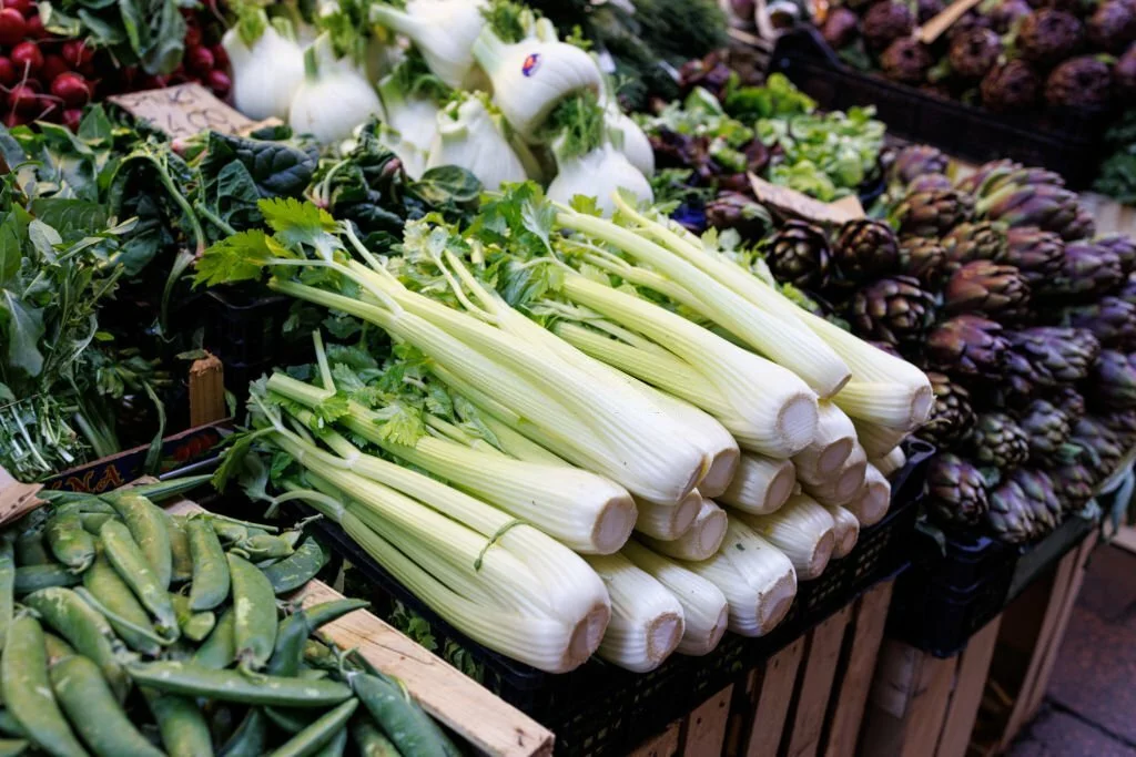 Celery sticks in bunches on green market